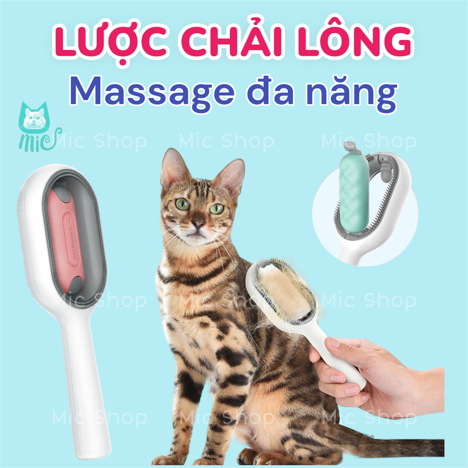 Lược chải lông thú cưng đa năng, gom lông, chăm sóc lông, vệ sinh sofa, giường đệm (có bình chứa nước)