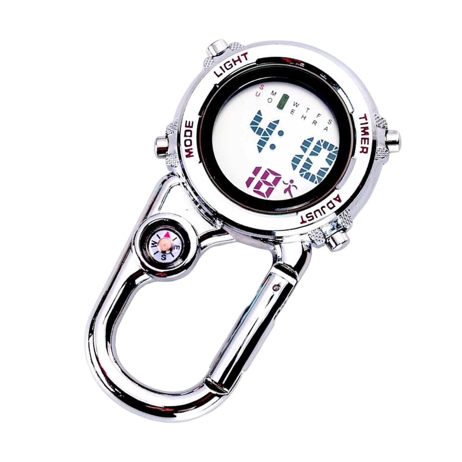 Digital Carabiner Watch White Dial with Backlight for Work Outdoor Sports