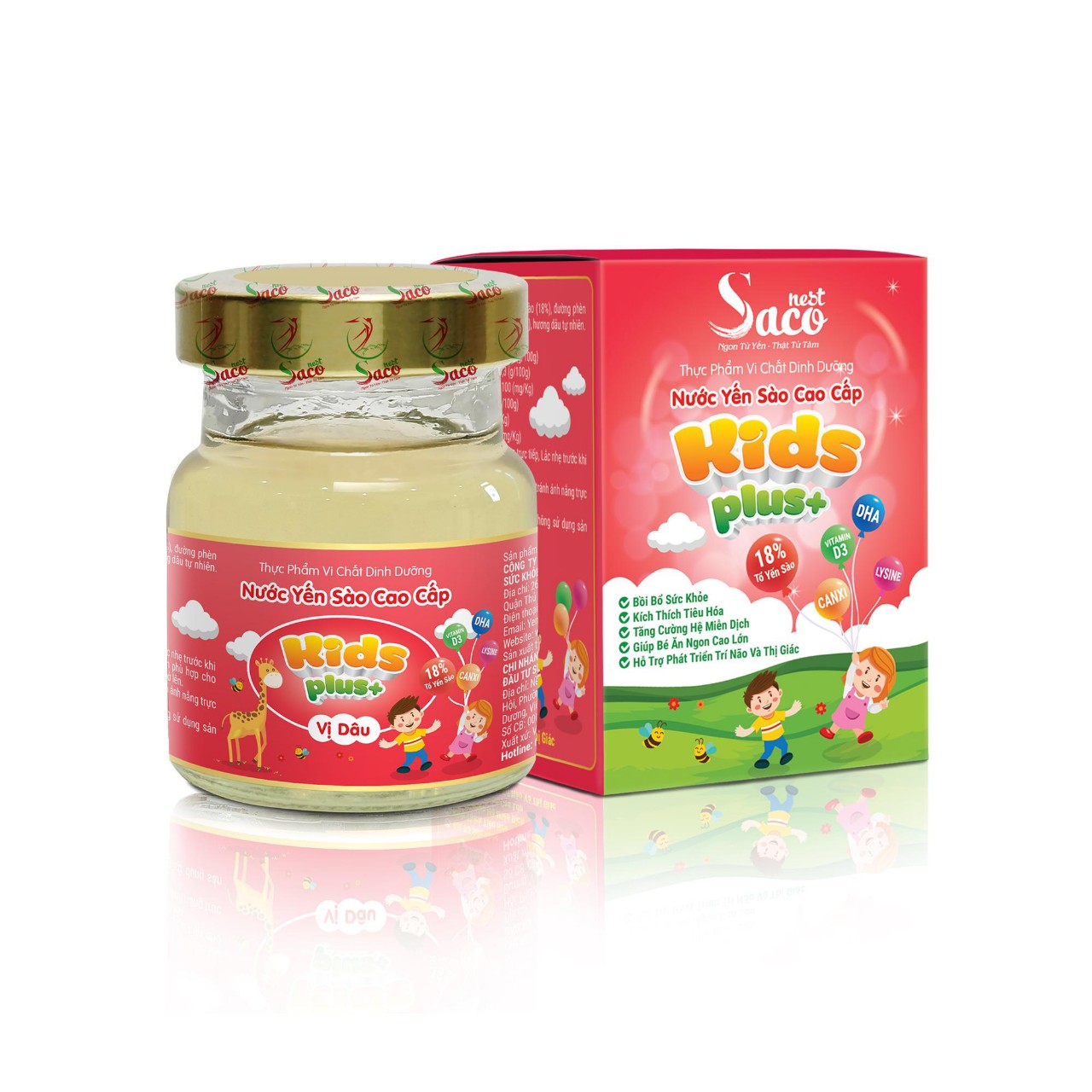 Nước Yến Sào Kid's Plus 18% Yến Thiên Nhiên Thương Hiệu Saconest lọ 70ml - Vị Dâu