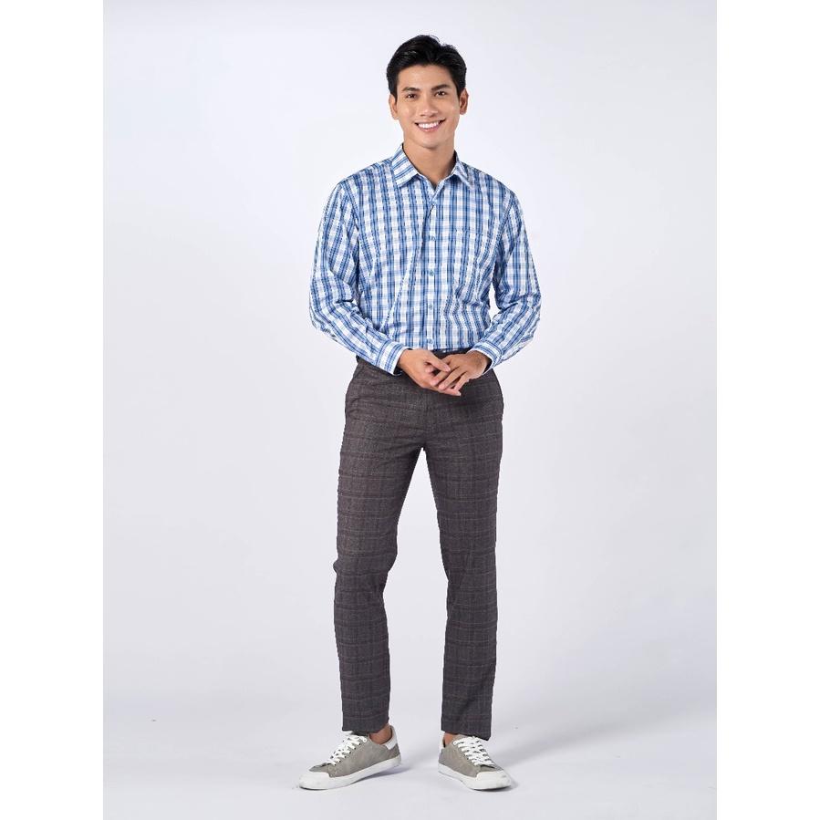 OWEN - Áo sơ mi dài tay Owen Regularfit chất cafe kẻ ca rô xanh 220870