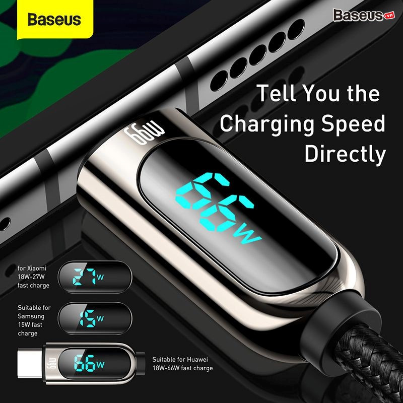 Cáp Sạc Nhanh Baseus Display Fast Charging Data Cable USB to Type-C 66W - HÀNG CHÍNH HÃNG