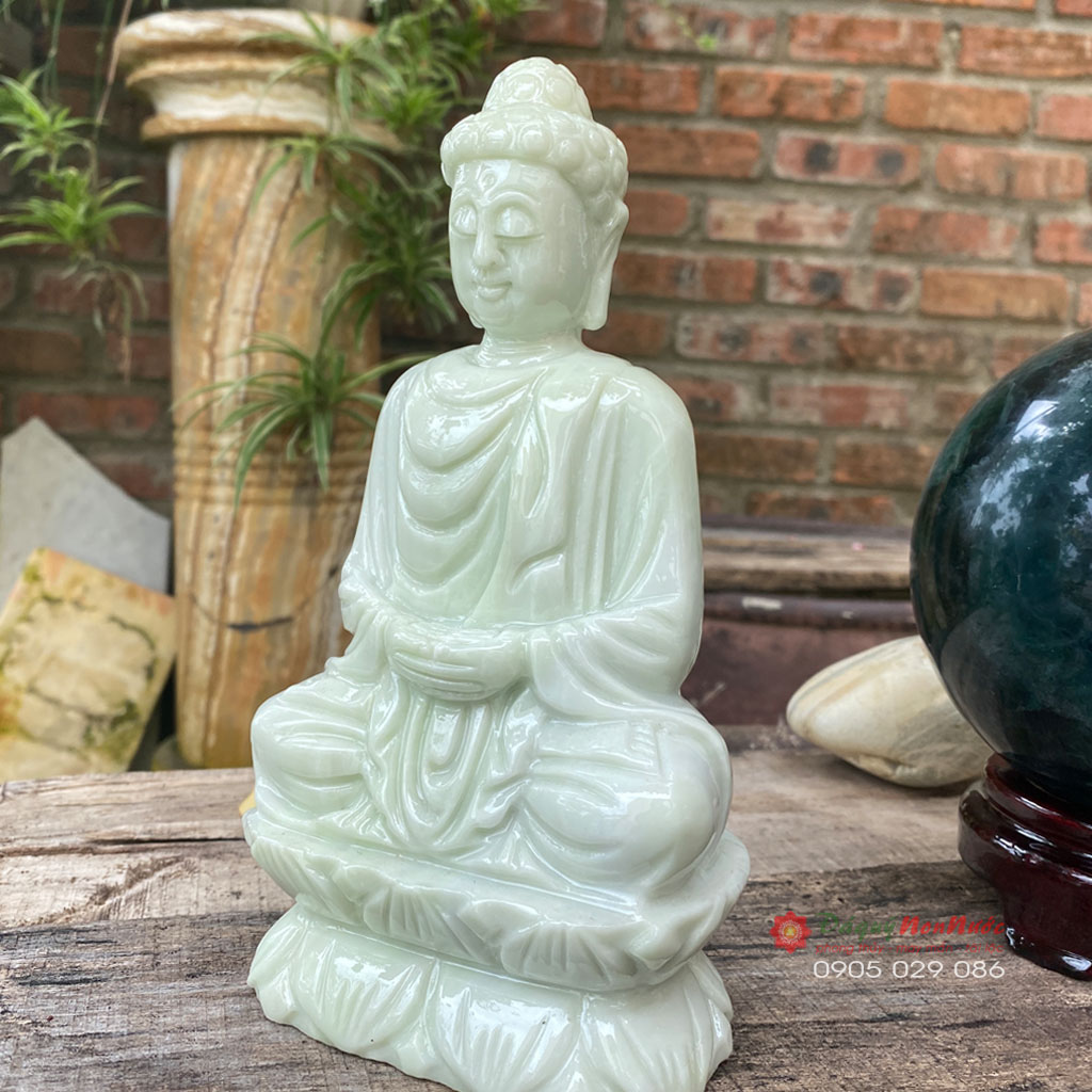 Tượng Phật Thích Ca phong thủy đá trắng xanh 20cm