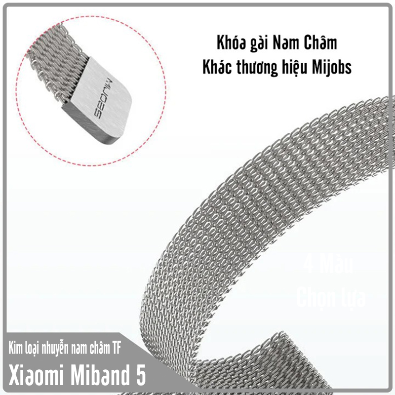 Dây thay thế cho Xiaomi Miband 5 kim loại nhuyễn TF, Nam Châm