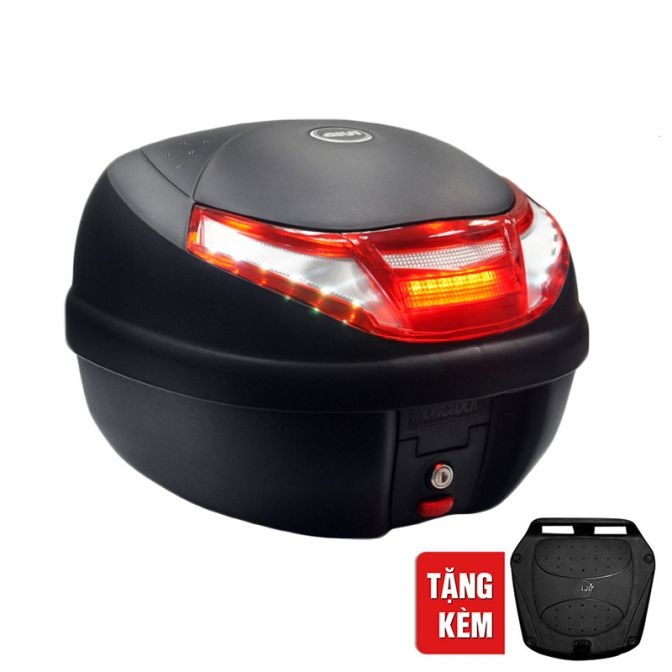 Thùng xe máy đi Phượt Givi đen đèn phản quang E30RN 30Lít + Tặng Đế Thùng