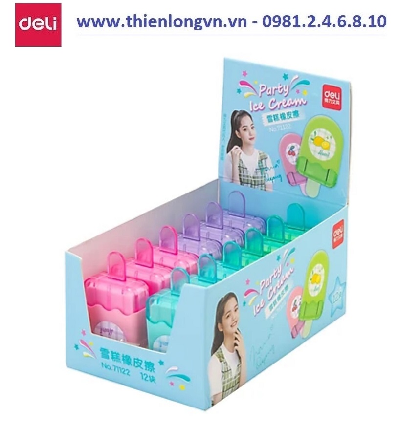 Hộp 12 cây tẩy màu hình que kem Deli 71122