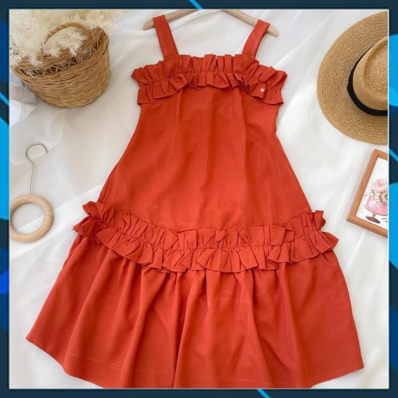 VÁY DÂY BẢN TO CỔ VUÔNG - CHẤT KAKI COTTON CAO CẤP - MÀU CAM