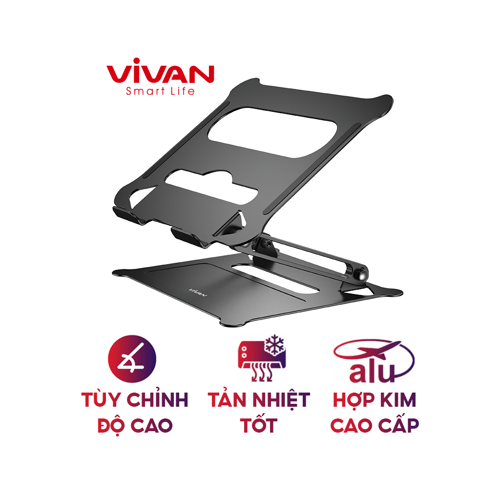 Giá Đỡ Laptop/Máy Tính Bảng VIVAN VLS01 Hợp Kim Nhôm Cao Cấp Tăng Giảm Chiều Cao Có Khe Tản Nhiệt-Hàng chính hãng