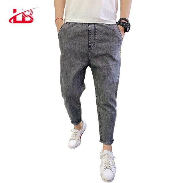 Quần baggy nam LB, jean denim, lưng bo chun, màu xám trơn BGSH5