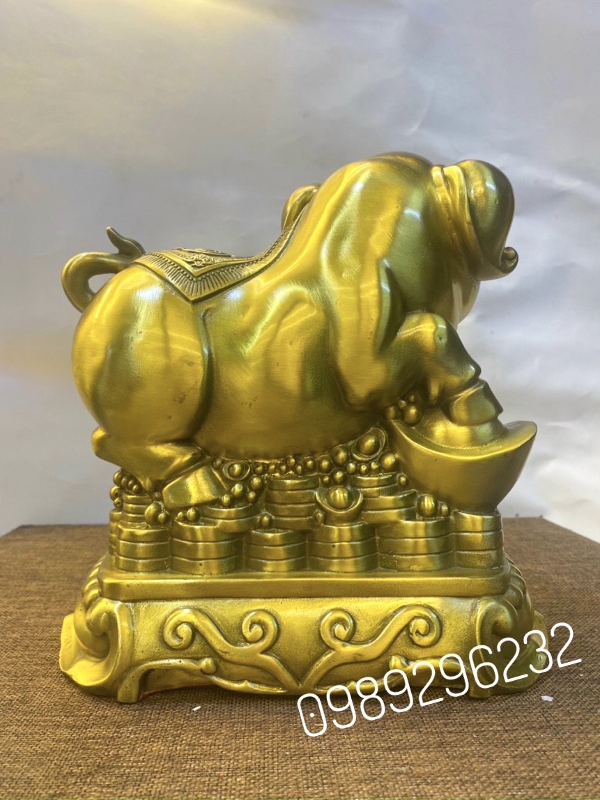 Tượng Lợn phong thủy bằng đồng vàng cao 22cm - Tượng Lợn Tài Lộc