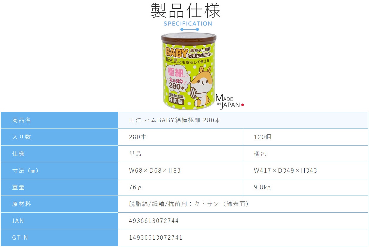 Hộp tăm bông kháng khuẩn Sanyo 100% Bông gòn tự nhiên mềm mại - made in Japan