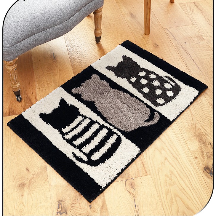 Thảm Cotton Len Mèo Đen Xám PA9218