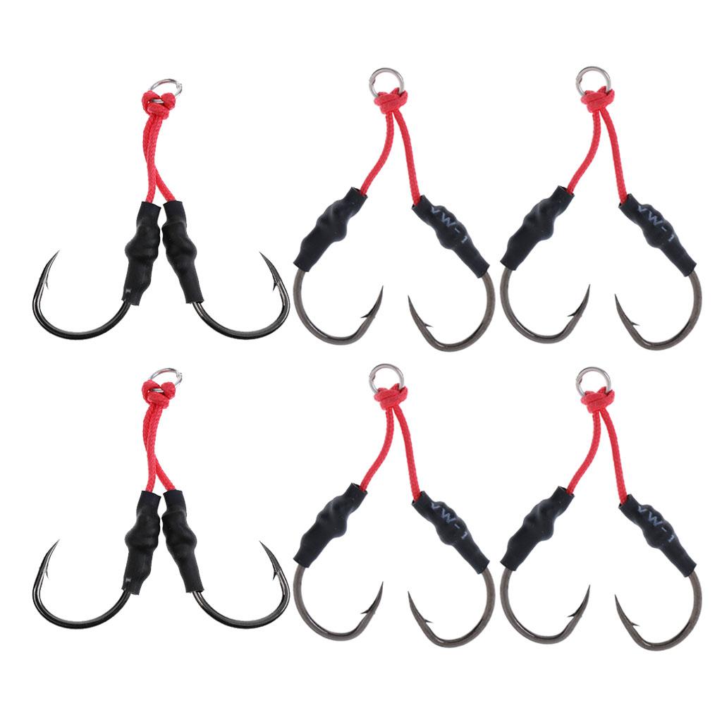 6 Pieces Carbon Steel Dual Assist Hook Super Strong Braid Assist Cords