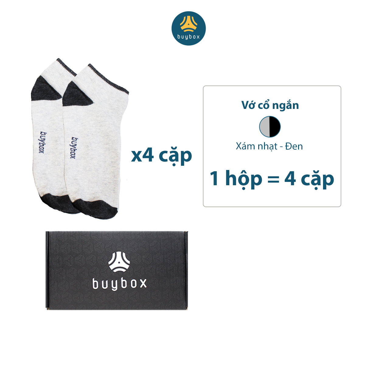Combo 4 đôi vớ ngắn buybox phong cách unisex, chất liệu cao cấp, thoáng khí, thoải mái khi mang - BuyBox - BBPK214