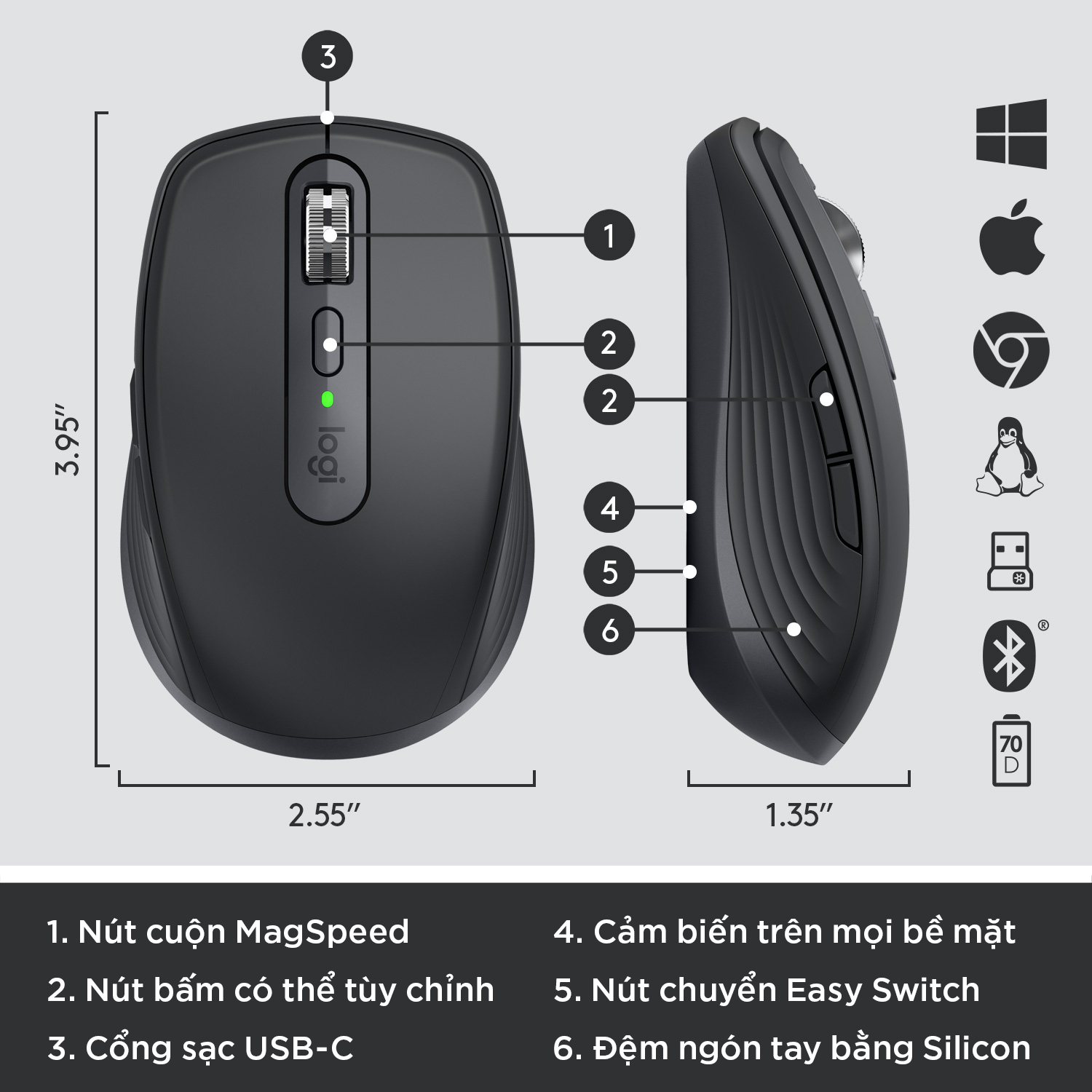 Chuột không dây Bluetooth Logitech MX Anywhere 3 - Màu