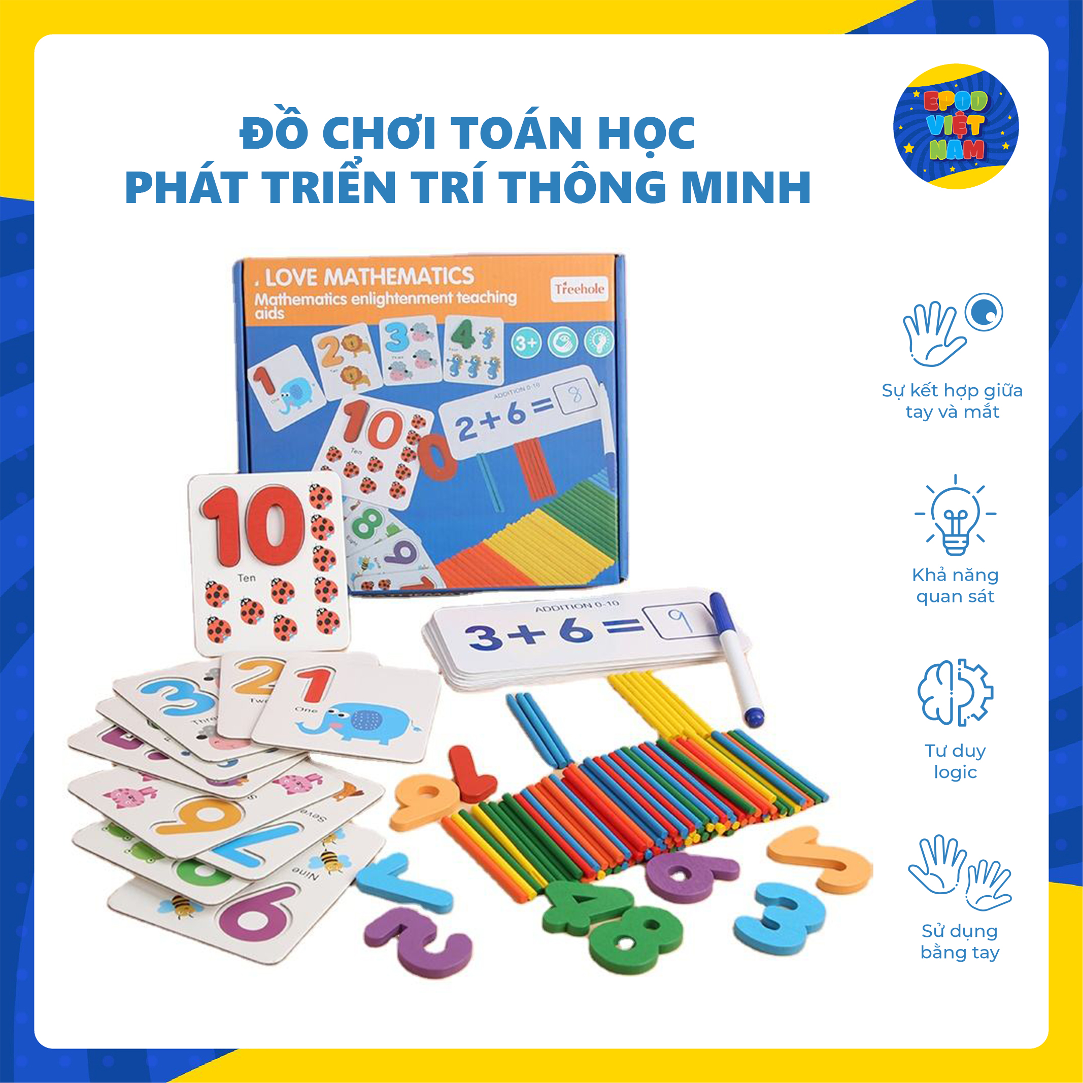 Bộ Đồ Chơi Thẻ Flash Card Học Ghép Số Kèm Que Tính Giúp Bé Học Đếm - Đồ Chơi Toán Học