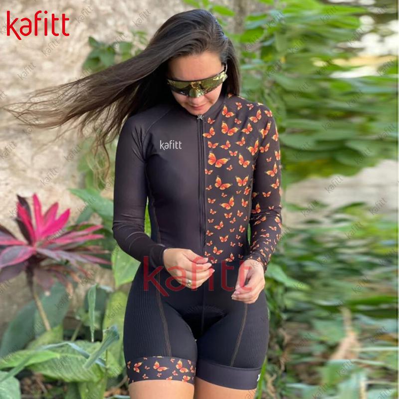 Kafitt mùa đông phong cách mới tay dài họa tiết bướm nữ áo đi xe đạp co giãn bó sát quần áo đua áo liền quần Color: kafitt20-746-2 Size: XXS