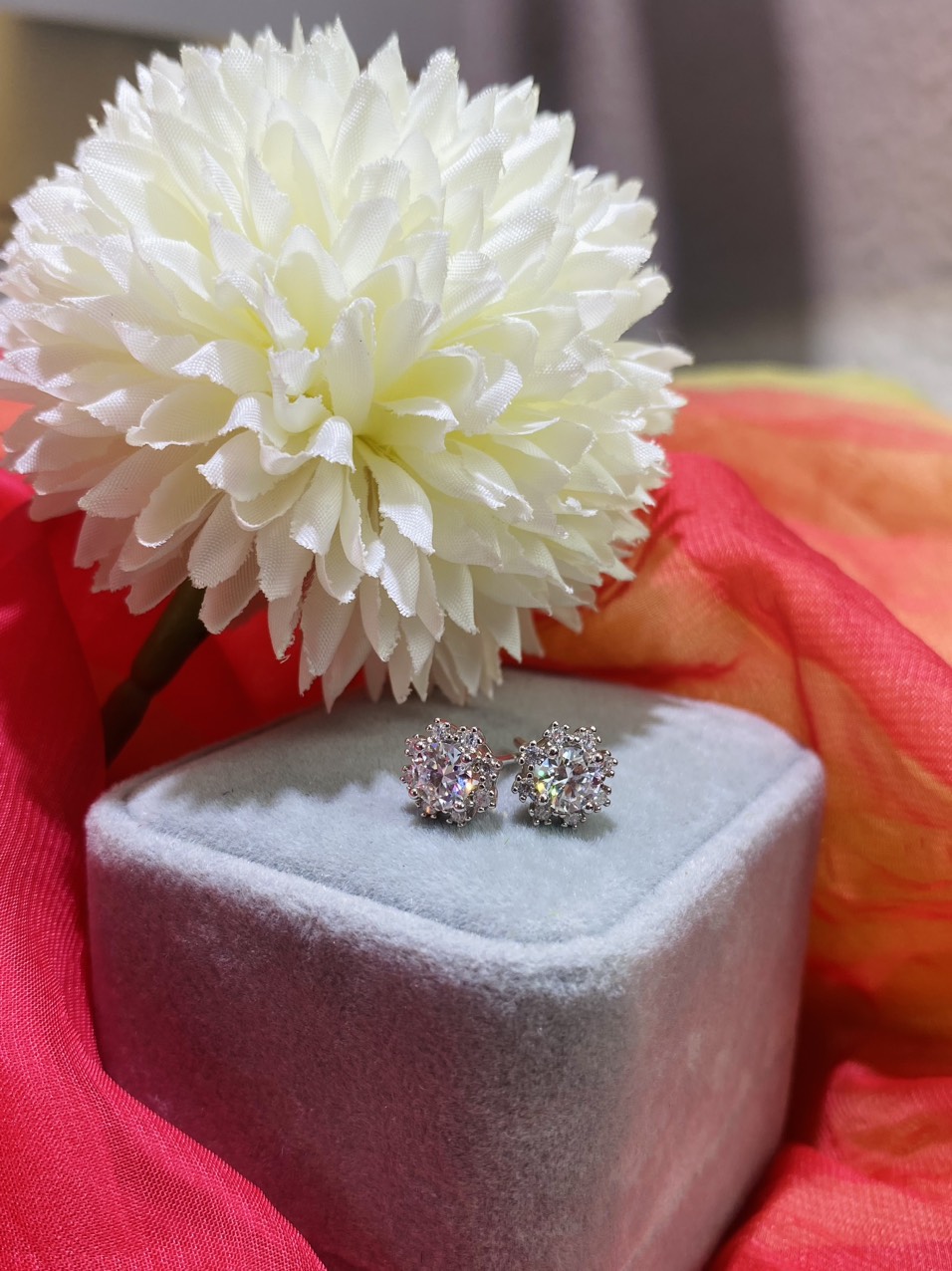 Hoa tai Bạc 925 xi Kim viên chủ Kim Cương nhân tạo Moissanite hạt 0.5 carat - E05.9.7.6
