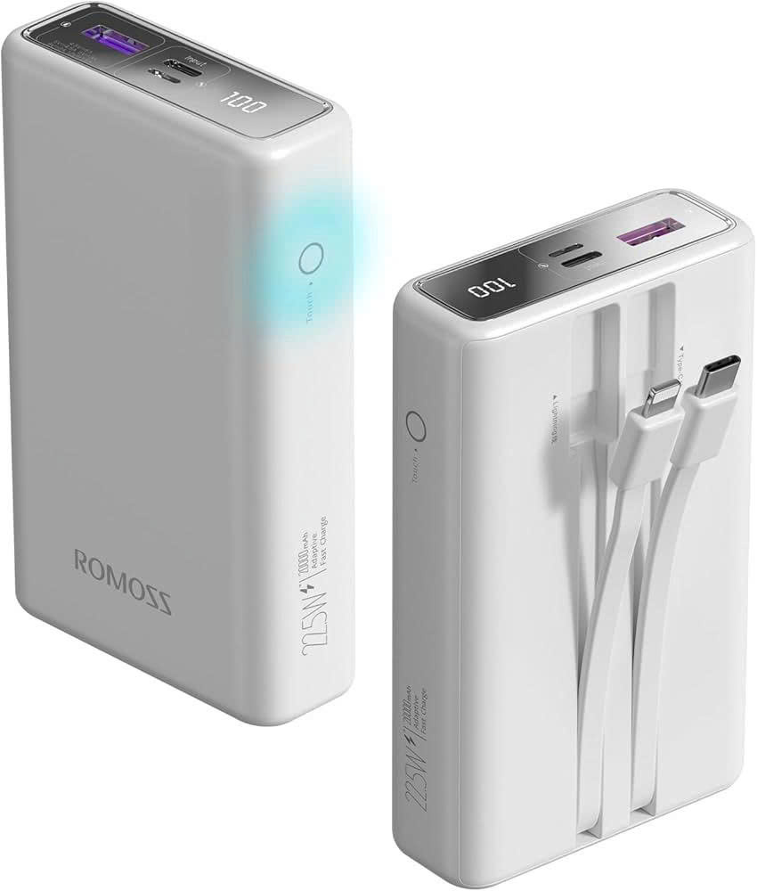 Pin sạc dự phòng ROMOSS PAC20 20.000mAh – Sạc nhanh 22.5W, tích hợp cáp Lightning &amp; Type-C. Hàng Nhập Khẩu