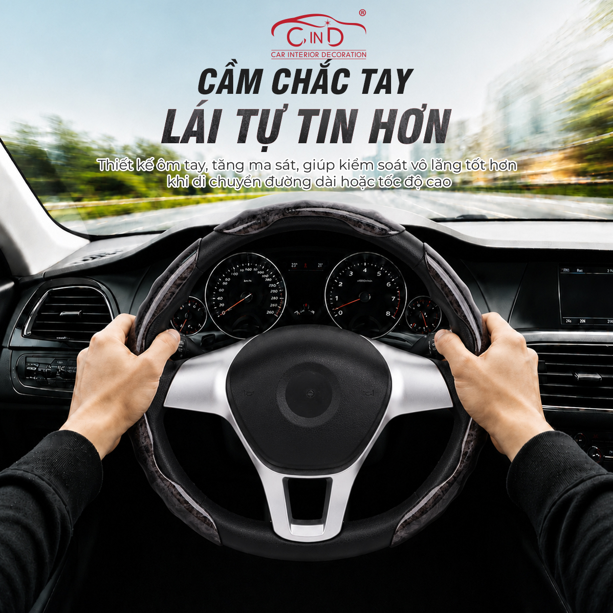 Ốp Bọc Vô Lăng CIND Vân Gỗ Đào Sang Trọng Mỏng Nhẹ Chống Trượt Phù Hợp Nhiều Dòng Xe