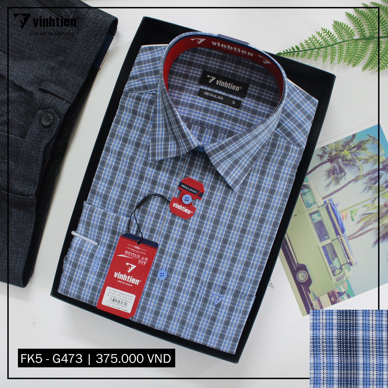 Áo Sơ Mi Dài Tay Caro Tencel-Spun Regular Fit 375 Vĩnh Tiến
