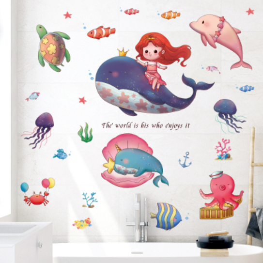 Decal trang trí tường - Nàng tiên cá và nhưng người bạn dưới biển