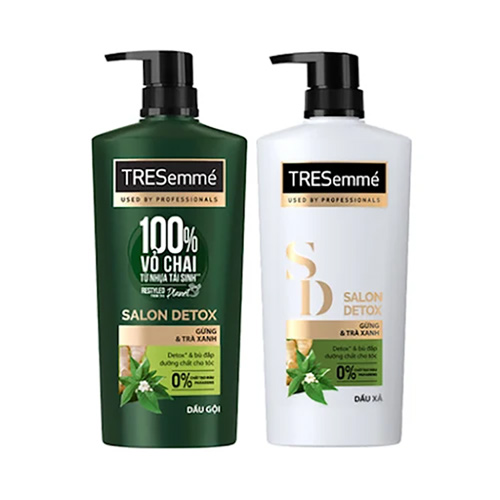 Combo Dầu Gội, Dầu Xả TRESEMME Salon Detox Cho tóc chắc khỏe cùng Gừng và Trà Xanh Dầu gội xả Detox tóc sạch sâu 640g, 620g