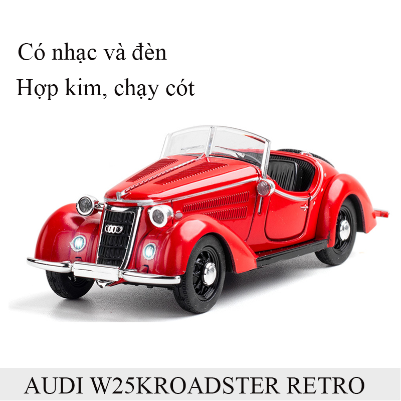 Xe ô tô phong cách Vintage Audi Wanderer-Kompressor W25K Roadster KAVY chất liệu hợp kim, có nhạc và đèn, chạy cót