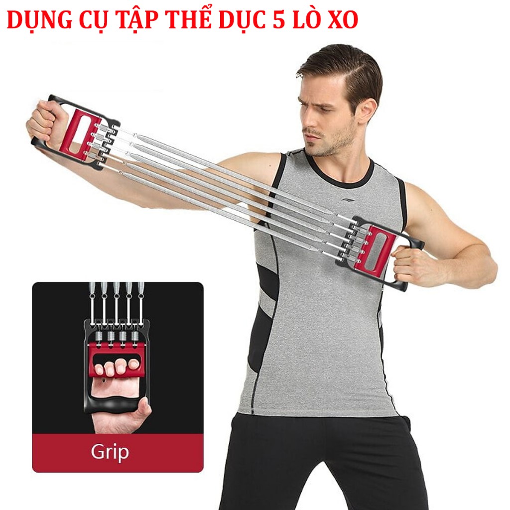 Dây kéo tập gym 5 Lò Xo titan Có Tay Cầm Và Bàn Đạp Chân - Dụng Cụ Tập Gym - Hàng chính hãng