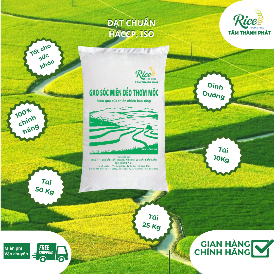 10KG GẠO SÓC MIÊN DẺO THƠM MỘC - HIỆU CON GÀ