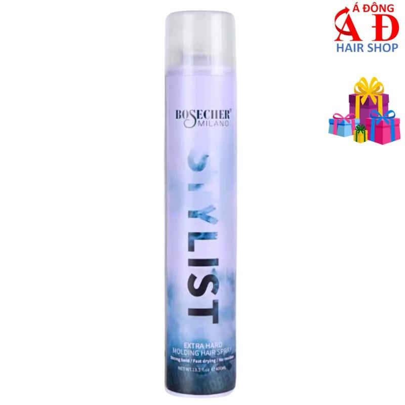 Gôm xịt tóc Cứng Bosecher Milano Stylist Extra Hard Molding Hair Spray 400ml