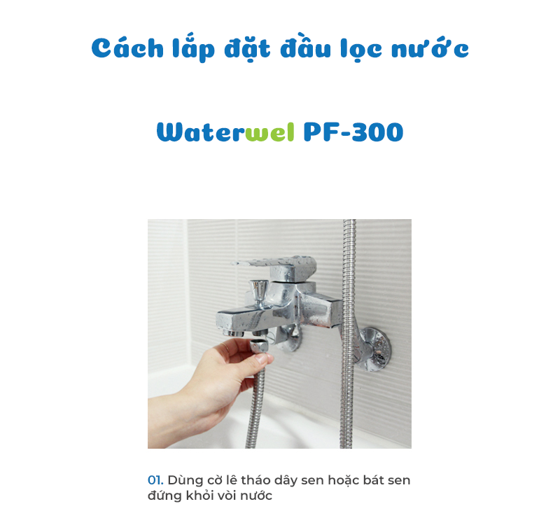 Đầu lọc nước đa năng Waterwel PF-300 Hàn Quốc dùng cho lọc nước tắm, nước giặt, vòi nước với lõi lọc than hoạt tính loại bỏ tối đa rỉ sét, tạp chất, kim loại nặng - Hàng nhập khẩu