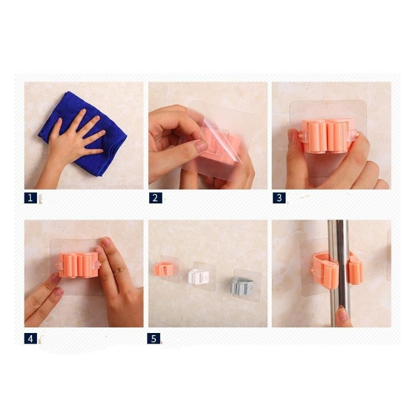Giá treo móc dán cây lau nhà không cần đục lỗ