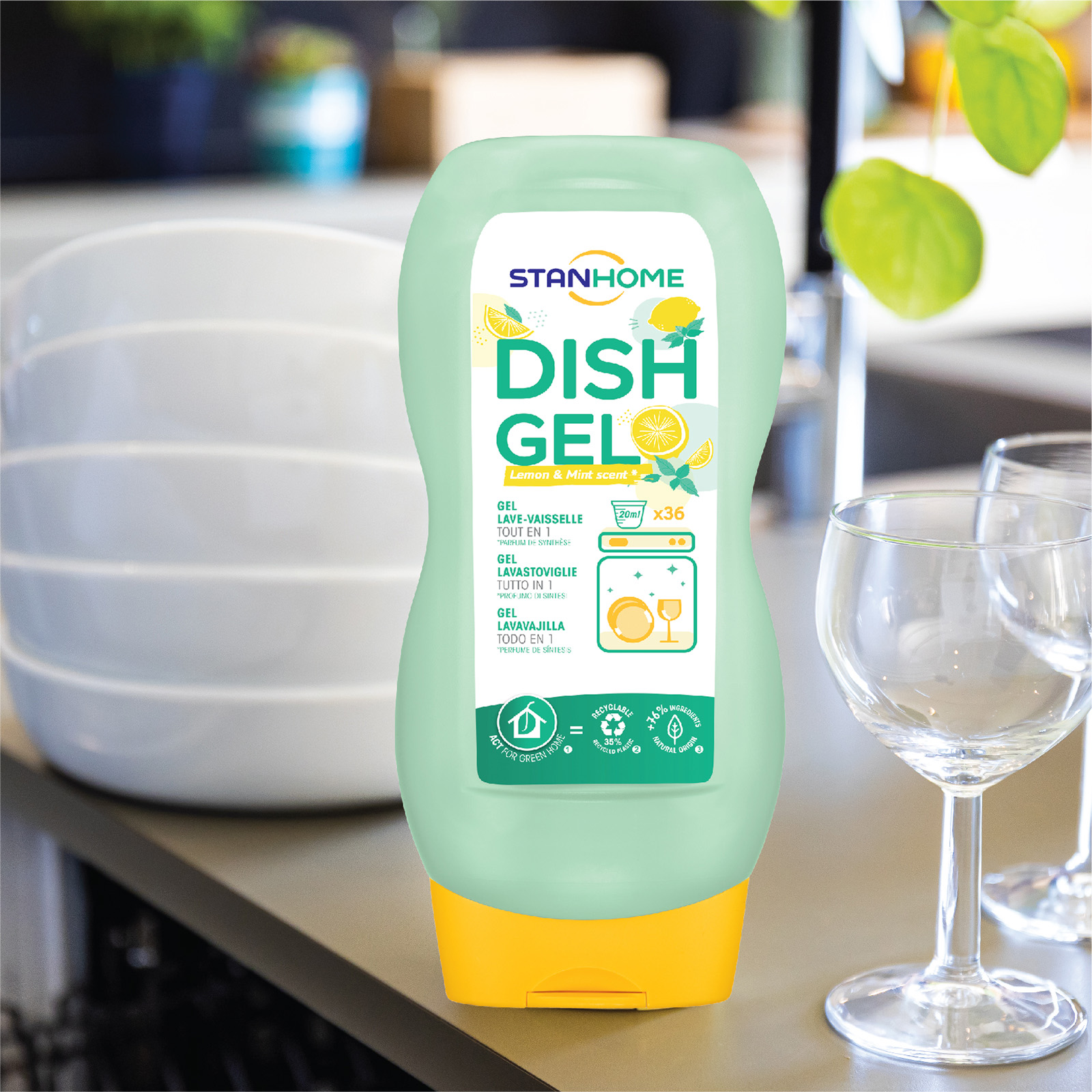 Gel Rửa Bát Chuyên Dụng Cho Máy Hương Chanh Bạc Hà All in One Dish Gel Lemon Mint Stanhome - 18154