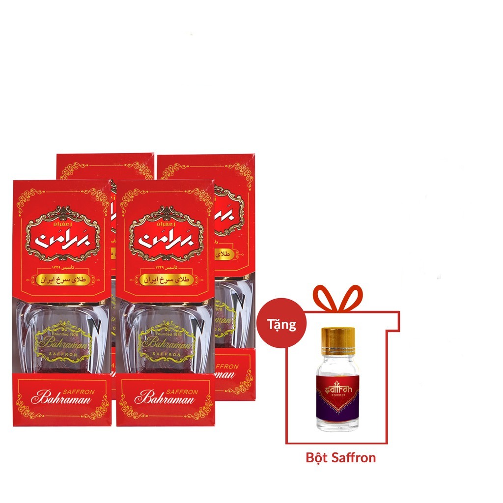 Nhụy Hoa Nghệ Tây Saffron Bahraman Combo 4 hộp 1gram/hộp Tặng 1gr bột Saffron