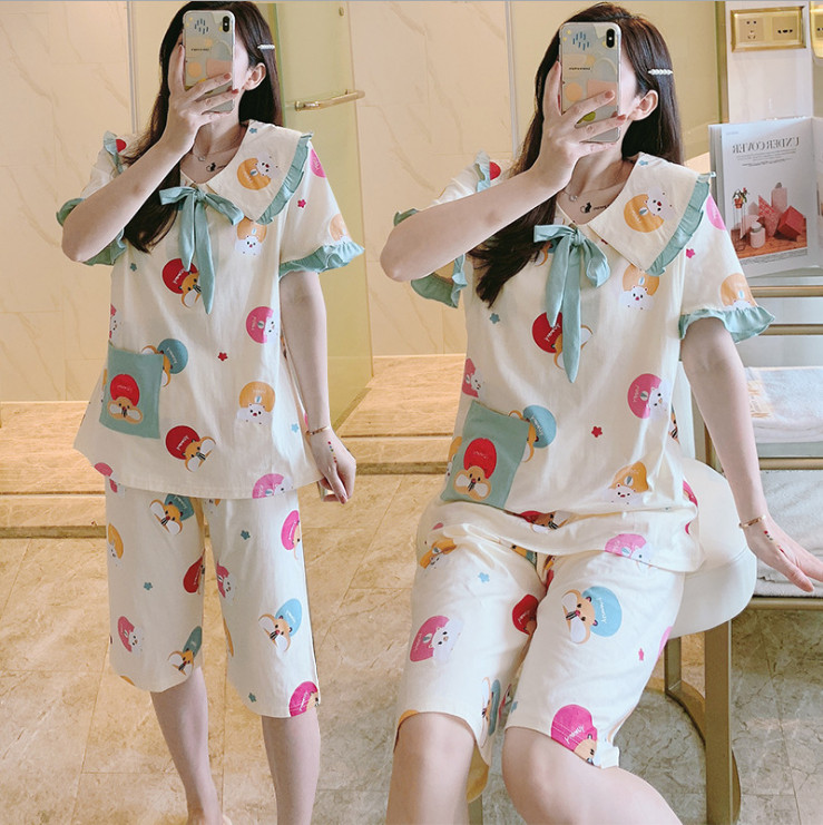 Đồ Bộ Pijama bầu và sau sinh Azuno BN0231 Chất Liệu Cotton Áo Ngắn Quần Lửng Mặc Nhà Mùa Hè