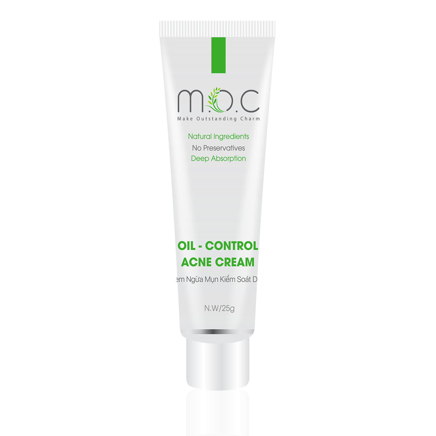 Kem Ngăn Ngừa Mụn Trắng Sáng Da M.O.C - Tặng 1 Miếng Mặt Nạ Sinh Học Collagen Dịu Da M.O.C - Kem mụn  tinh chất Tràm trà, Kiểm soát dầu nhờn, Kháng viêm giảm sưng, Se khít lỗ chân lông, Giảm thâm sạm do mụn