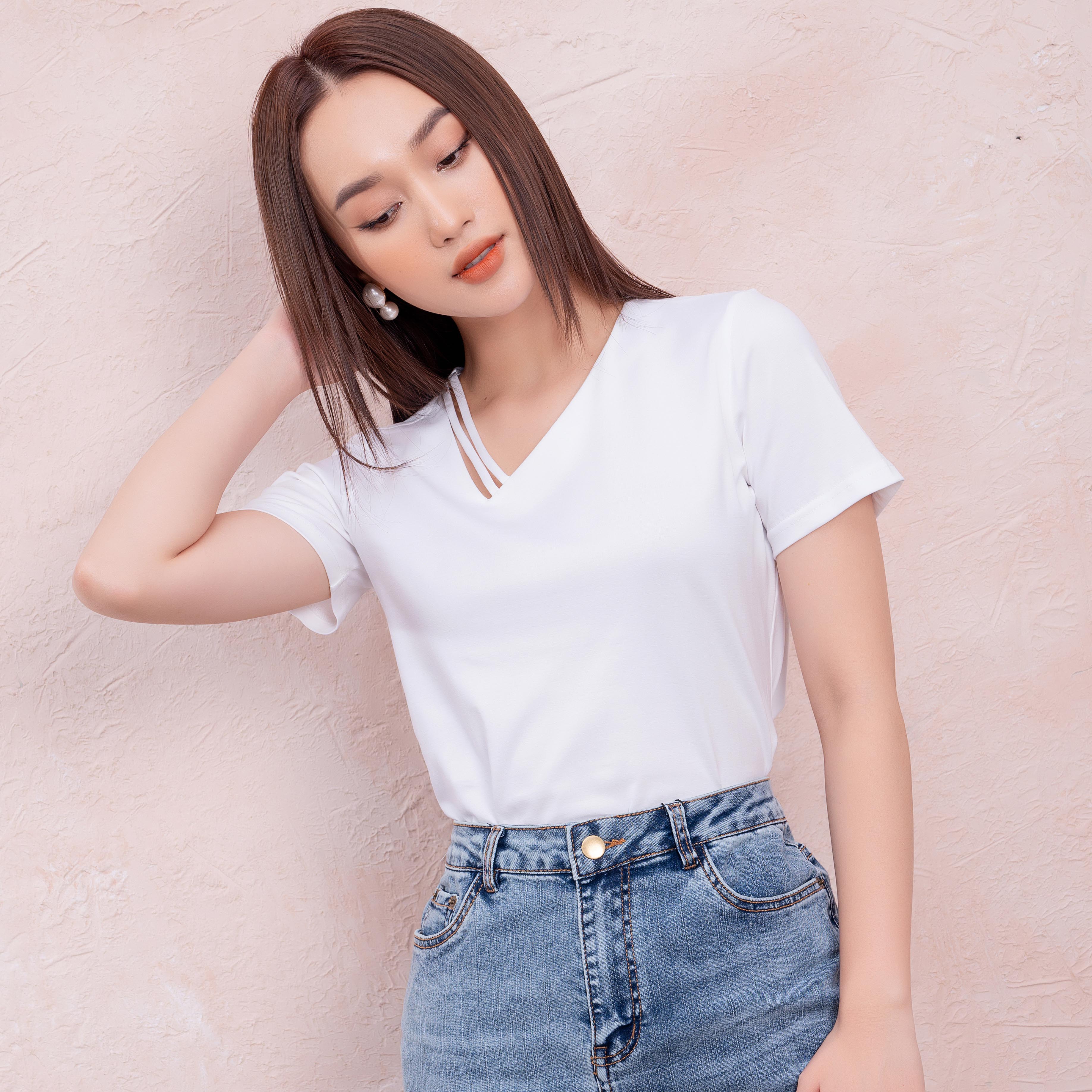 Áo Thun Nữ UK Fashion Thiết Kế Cổ Áo 2 Dây Cách Điệu, Chất Liệu Thun Cotton Mềm Mại, Năng Động Trẻ Trung NKAT2201004
