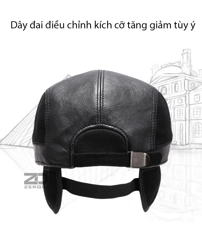 Mũ Nồi Da Nam Trung Niên, Nón Beret Có Che Tai Màu Đen MN049