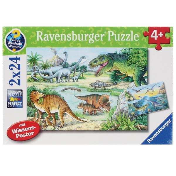 Bộ Xếp Hình Puzzle Dinosaurs - Ravensburger 051281 (2 Bộ 24 Mảnh Ghép)