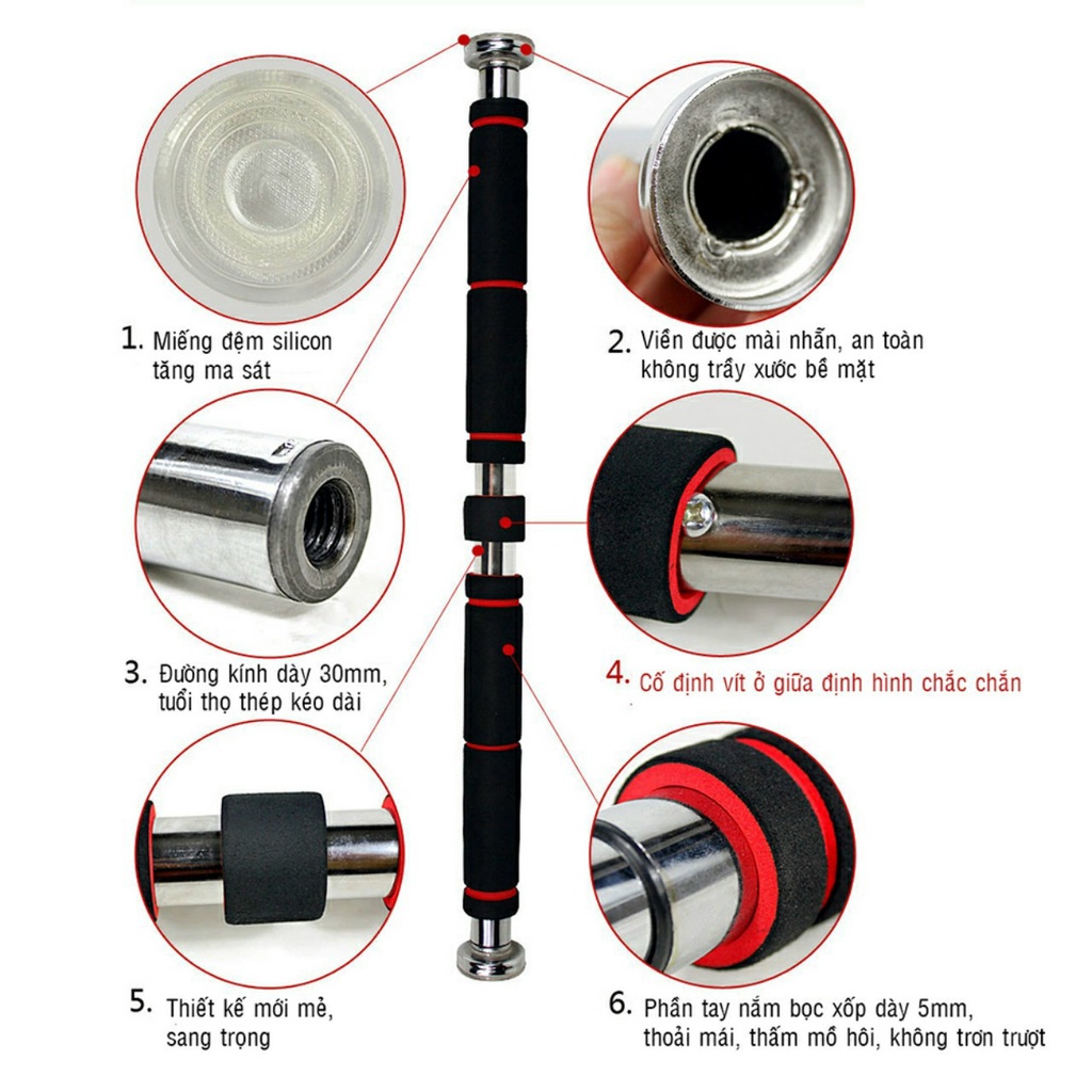 Xà Đơn Treo Tường Gắn Cửa, Xà Đơn Gắn Tường Đa Năng Dụng Cụ Tập Cơ Bụng - Thanh Tập Xà Đơn Treo Tường Gắn Cửa Nhiều Cỡ Từ 60-130cm Tùy Chỉnh Phù Hợp Tập Gym Tại Nhà Tăng Cơ Bắp