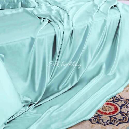 Hình ảnh Trọn Bộ Vỏ Chăn Ga Gối Phi Lụa Lavish Silk Cao Cấp Mát Lạnh Hàng Loại 1 Không Nối Vải –Xanh Ngọc