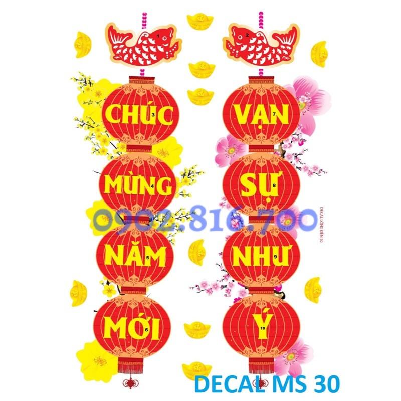 Decan Múa lân - Thần tài - Bánh chưng tét-  Hoa mai - hoa đào - - Lân dán kiếng dán tường phụ kiện trang trí tết