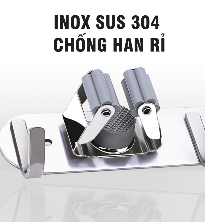 Móc treo chổi, móc treo cán cây lau nhà chất liệu inox dán tường bằng keo 3 chấu