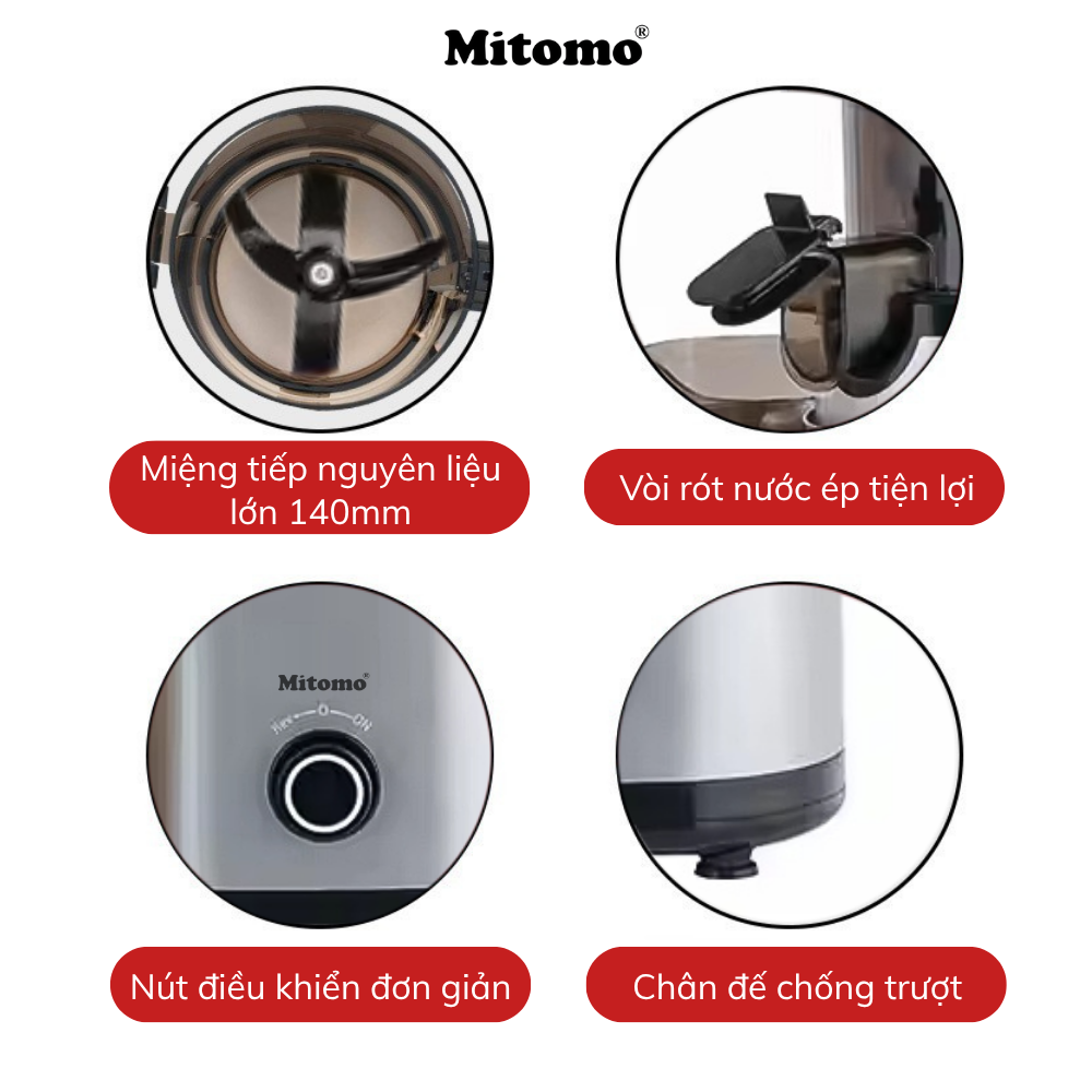 Máy Ép Chậm, Máy Ép Trái Cây Công Nghiệp Mitomo KJ3081 Kiệt Bã - Hàng Chính Hãng Bảo Hành 3 Năm
