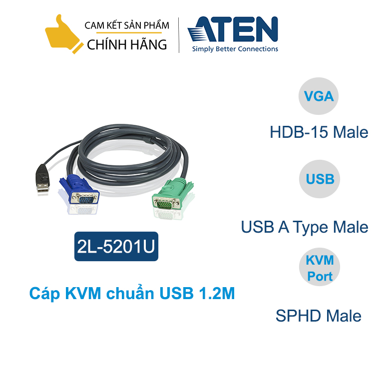 Cáp kết nối KVM Aten 2L-5201U Chuẩn USB/ 1.2 mét - Hàng chính hãng