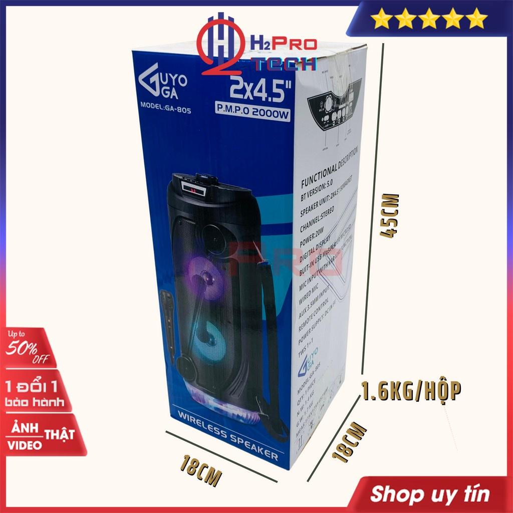 Loa Karaoke Bluetooth, Loa Nghe Nhạc Guyoga GA-805 Cao Cấp, 200W Bass Kép-Usb-TF-Đèn Led -H2Pro Tech