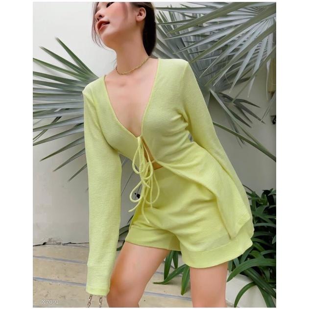 SET ÁO CỘT NƠ TAY LOE KÈM SHORT