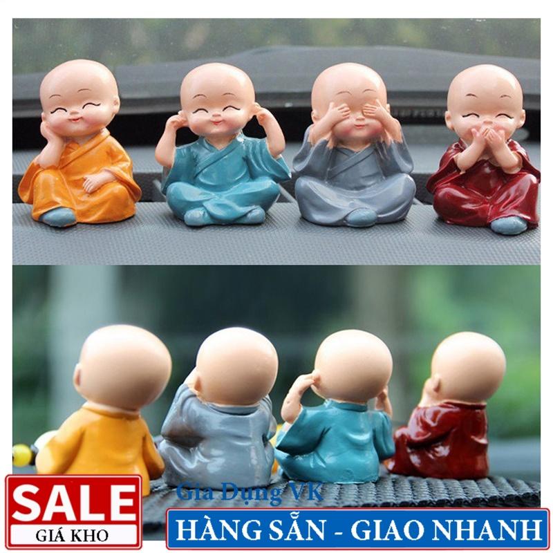 Bộ Tượng Chú Tiểu Hòa Thượng Tứ Không - Trang Trí Xe Hơi - Để Bàn Làm Việc