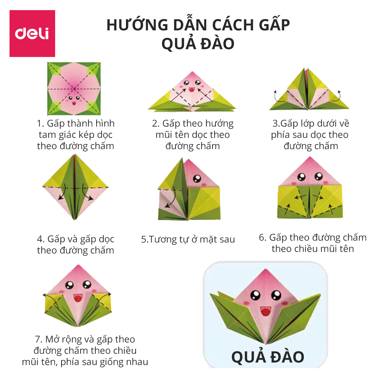 Combo 100 tờ giấy origami thủ công Deli hoạ tiết in sẵn - Kèm hướng dẫn sử dụng - Gấp hạc, hoa, động vật, ô tô, nhà cửa - Giúp các bé thỏa sức sáng tạo - 74817 / 74818