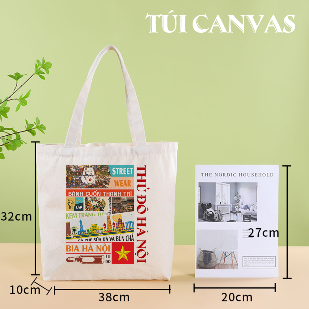Túi Xách Canvas Sức Chứa Lớn - IN HÌNH THỦ ĐÔ HÀ NỘI - Thời Trang Tổi Giản Trong Bộ Sưu Tập Các Tỉnh Thành Việt Nam